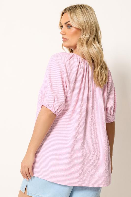 Yours Plus Size Pink Stripe Tie Neck Top | Yours Clothing 2