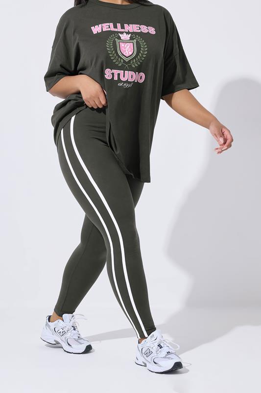 YOURS ACTIVE Curve Grey Side Stripe Leggings