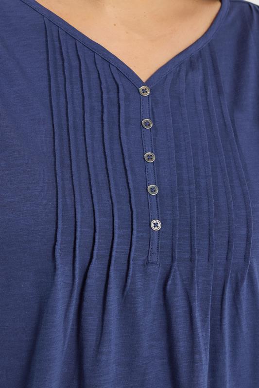 YOURS Plus Size Blue Pintuck Short Sleeve Henley Top | Yours Clothing 4