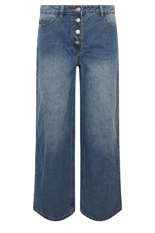 PixieGirl Petite Women's Mid Blue Button Front Wide Leg Jeans | PixieGirl 6