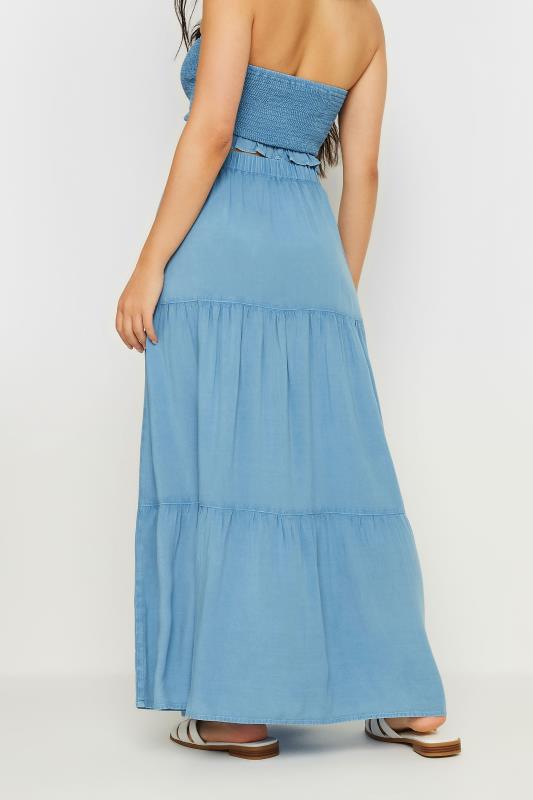 PixieGirl Petite Women's Blue Chambray Tiered Maxi Skirt | PixieGirl 4