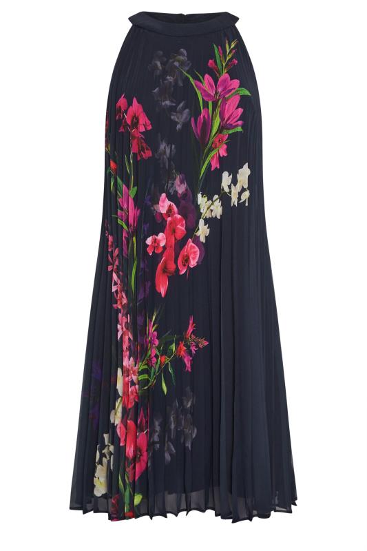 M&Co Navy Blue Floral Print Pleated Dress | M&Co 5