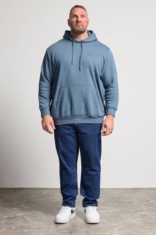 JACK & JONES Big & Tall Blue Mirage Printed Hoodie | BadRhino 1