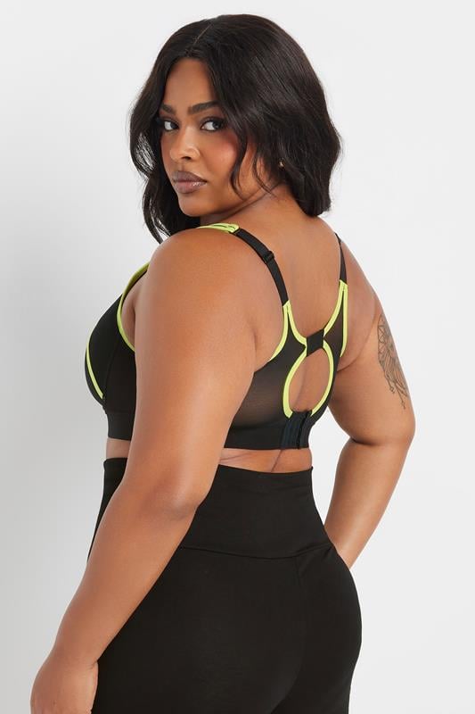 YOURS Plus Size Black Mesh Contrast Trim Non Padded Sports Bra | Yours Clothing 2
