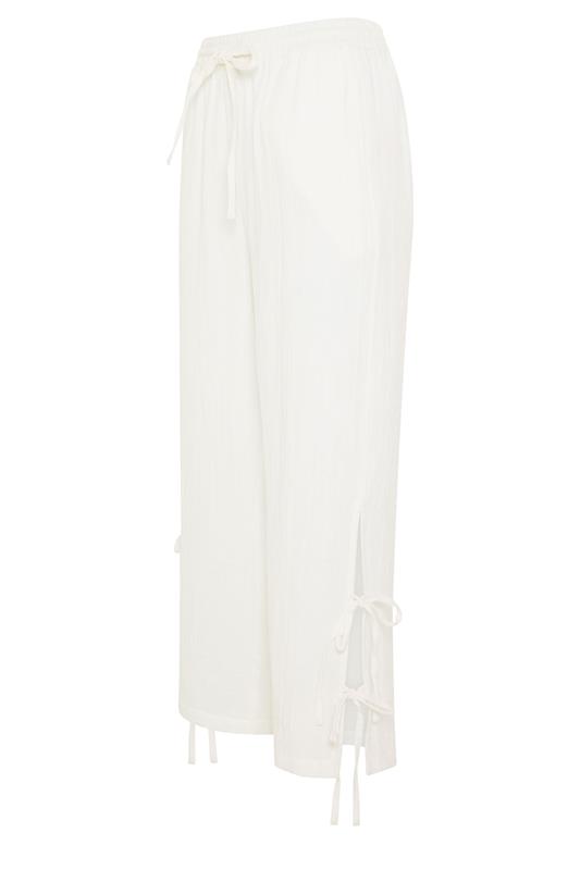 PixieGirl Petite Women's White Tie Detail Cotton Cheesecloth Wide Leg Trousers | PixieGirl 6