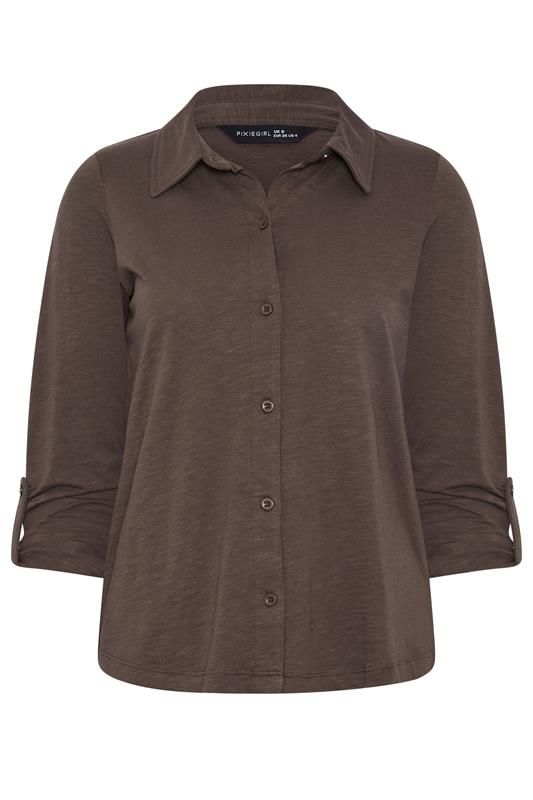 PixieGirl Petite Women's Chocolate Brown Button Cotton Shirt | PixieGirl 5