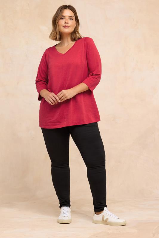 EVANS Plus Size Red V-Neck Cotton Top | Evans 1