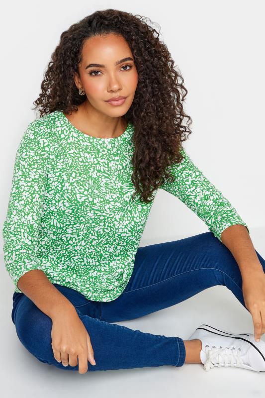 Women's  M&Co Green Abstract Print 3/4 Sleeve Cotton Top