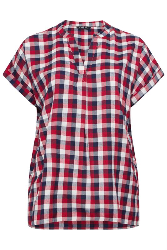 YOURS Plus Size Red Check Overhead Half Placket Shirt | Yours Clothing 5