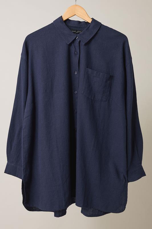 EVANS Plus Size Navy Blue Long Sleeve Premium Linen Shirt | Evans 7