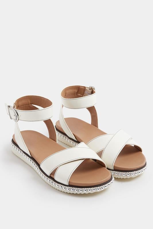 White Cross Over Strap Sandals In Wide E Fit