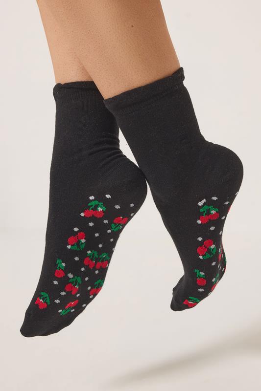 YOURSET 4 PACK Plus Size Black Berry Print Ankle Socks | Yours Clothing 2