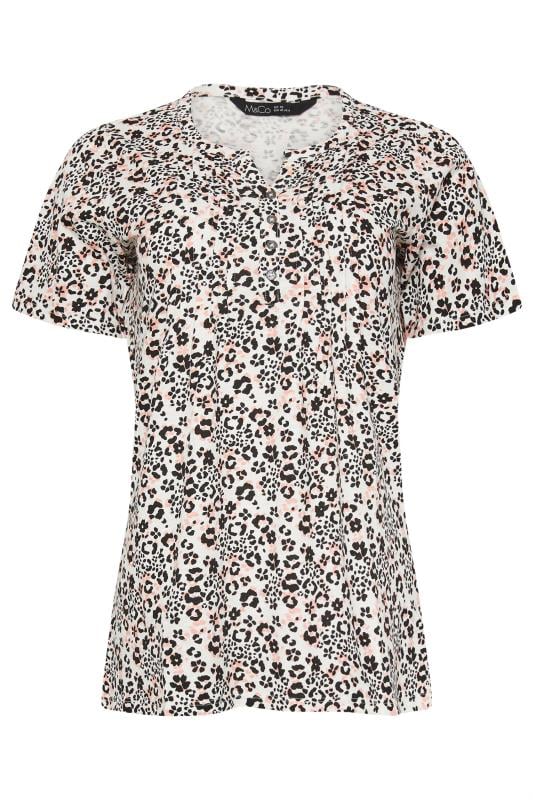 M&Co Black & Pink Floral Print Short Sleeve Cotton Henley Top | M&Co 5