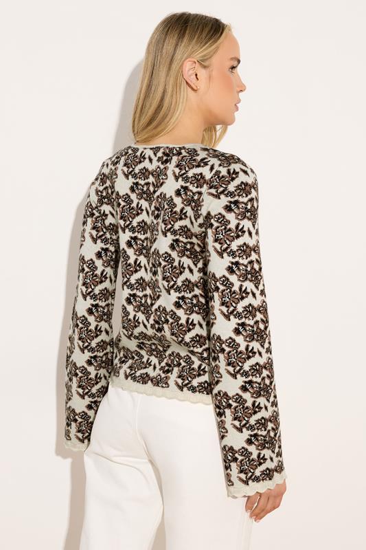 LTS Tall Women's Ivory White Floral Jacquard Cardigan | Long Tall Sally 2