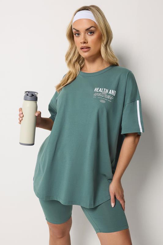 YOURS ACTIVE Plus Size  Blue 'Health & Wellness' T-Shirt | Yours Clothing 1