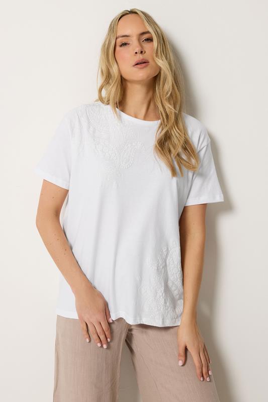 LTS Tall Women's White Paisley Cotton T-Shirt | Long Tall Sally 1