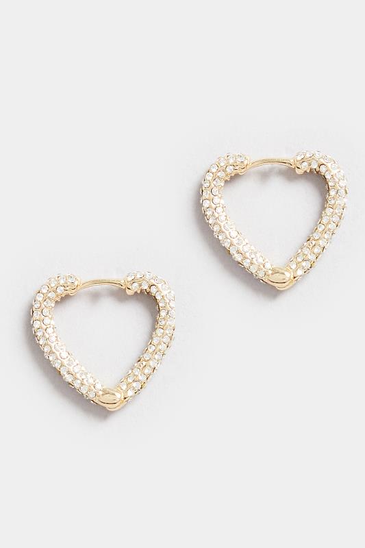 Gold Tone Diamate Heart Hoop Earrings | Yours Clothing 2