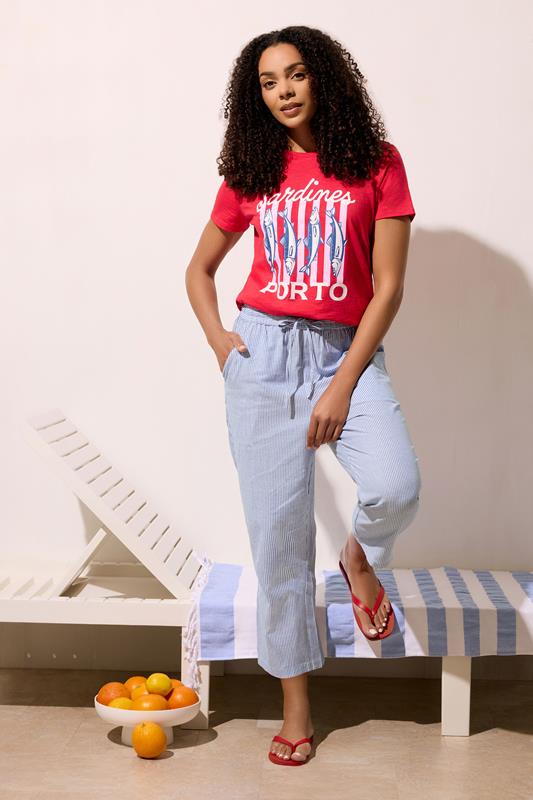  M&Co Blue Stripe Straight Leg Cropped Trousers
