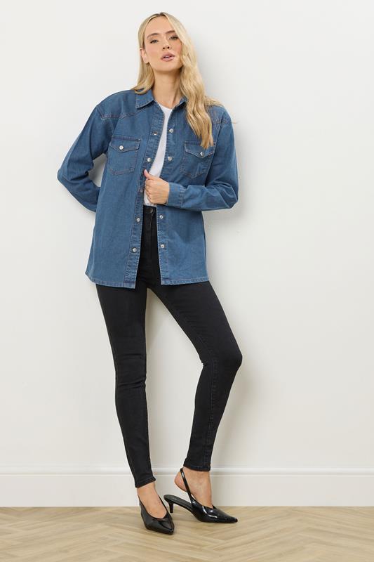 LTS Tall Blue Denim Mid Wash Cotton Shirt | Long Tall Sally 2