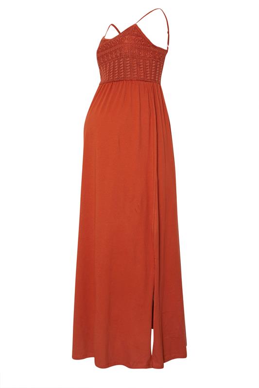LTS Tall Maternity Rust Orange Cotton Crochet Bust Maxi Dress | Long Tall Sally 5