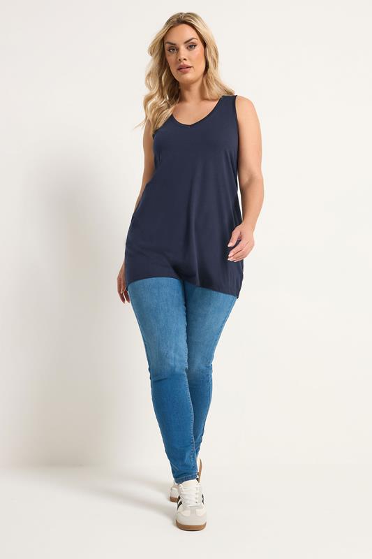 YOURS Plus Size Navy Blue V-Neck Core Vest Top | Yours Clothing 1