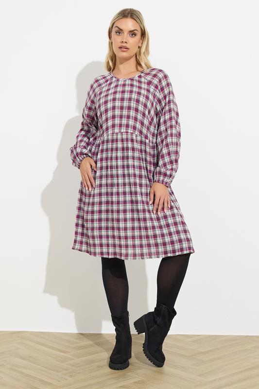 YOURS Plus Size Pink Check Textured Smock Dress | Yours Clothing  1