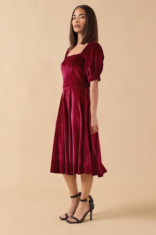 PixieGirl Petite Women's Burgundy Red Square Neck Velvet Dress | PixieGirl 1