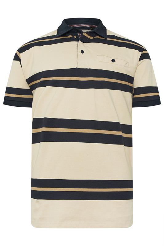 KAM Stone Brown Striped Short Sleeve Rugby Polo Shirt | BadRhino 4