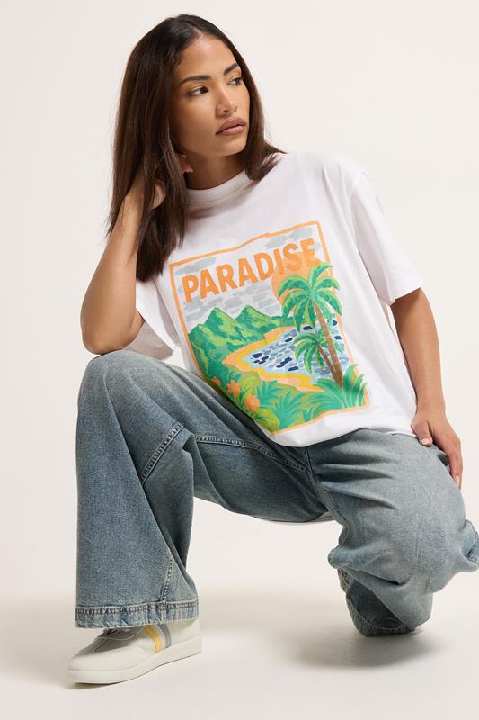 PixieGirl Petite Women's White 'Paradise' Slogan Cotton T-Shirt | PixieGirl 1