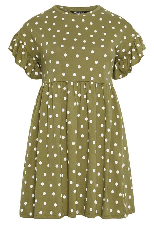 YOURS Plus Size Khaki Green Polka Dot Tunic Dress | Yours Clothing 5