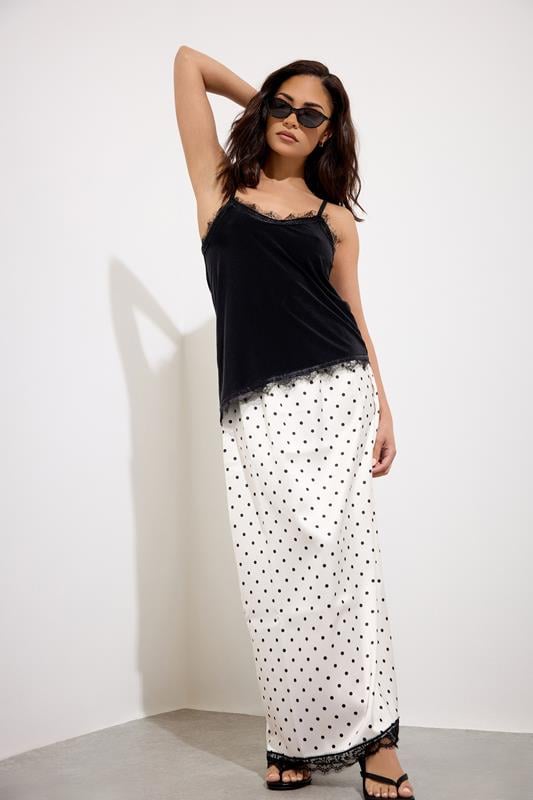 PixieGirl Petite Black Lace Trim Asymmetric Vest Top