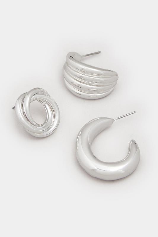 YOURSET 3 PACK Silver Tone Twist Hoop Earrings | Yours Clothing 4