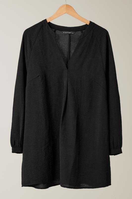 EVANS Plus Size Black Notch Neck Long Sleeve Blouse | Evans 5
