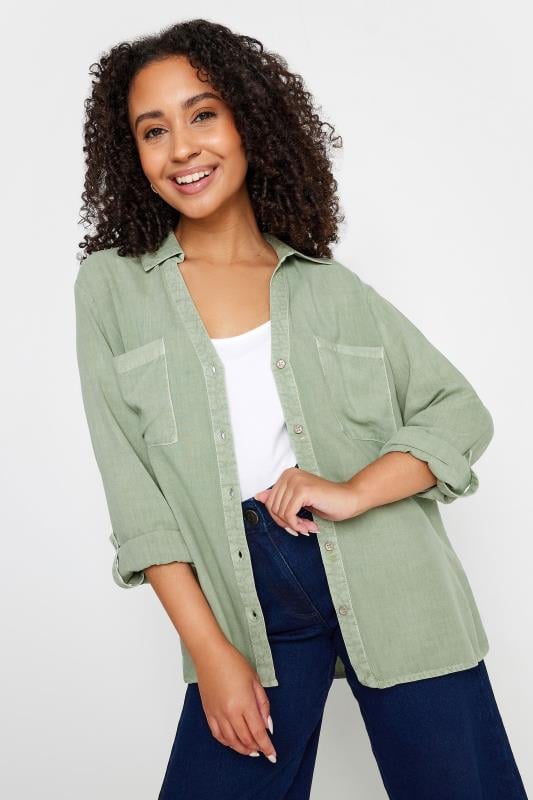 Women's  M&Co Petite Sage Green Button Up Shirt