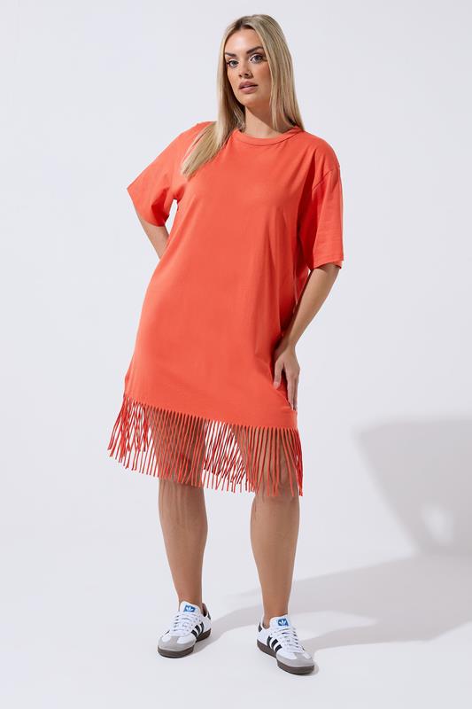 LIMITED COLLECTION Plus Size Orange Tassel Beach Dress | Yours Clothing 1