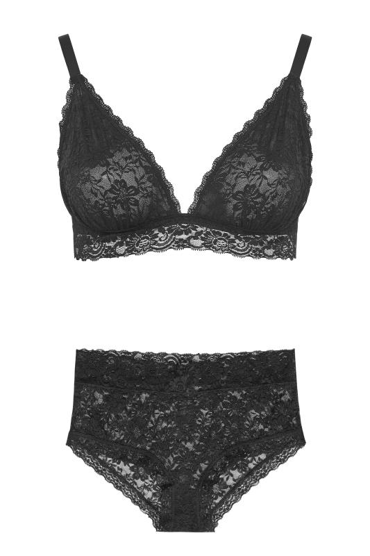 Plus Size Black Lace Triangle Bralette Lingerie Set | Yours Clothing 4