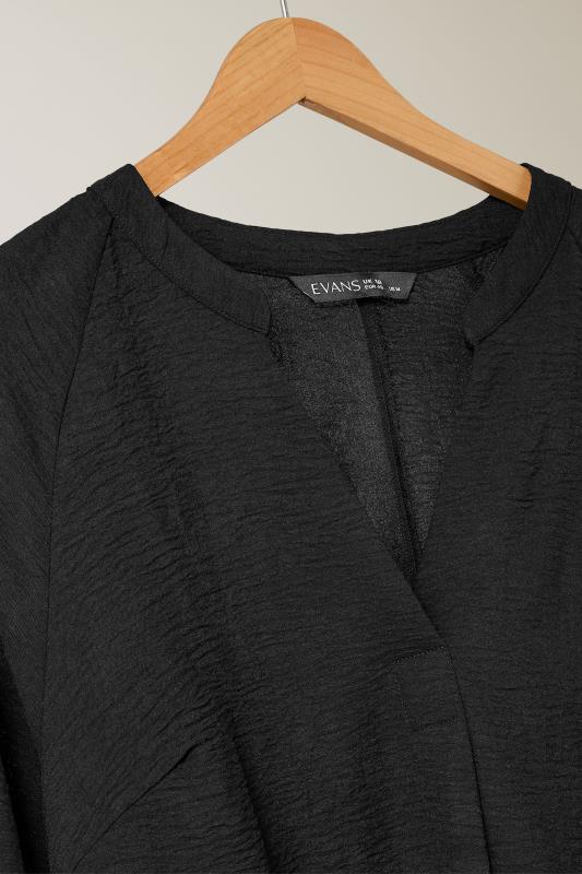 EVANS Plus Size Black Notch Neck Long Sleeve Blouse | Evans 6
