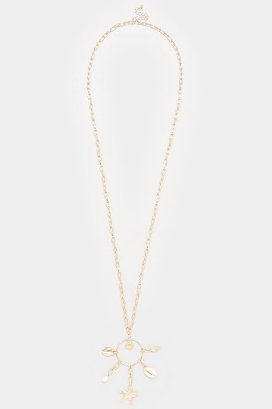  Yours Gold Tone Shell & Starfish Pendant Long Necklace