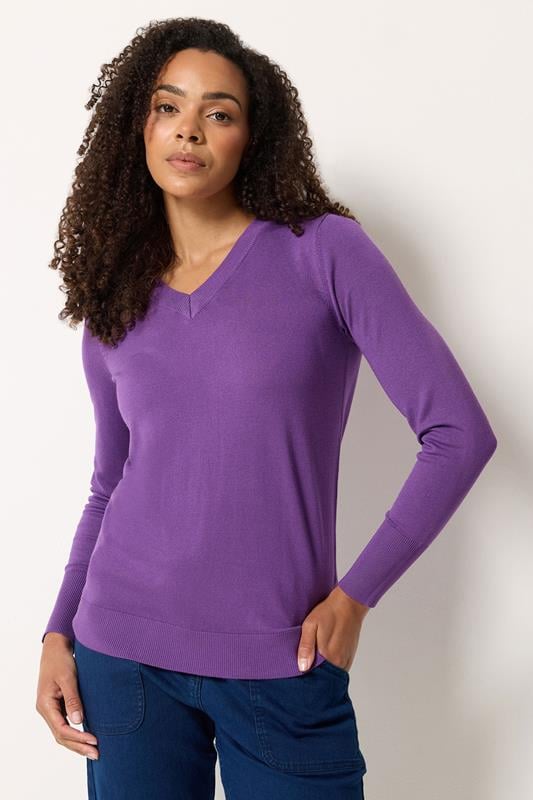  M&Co Purple Long Sleeve V-Neck Jumper