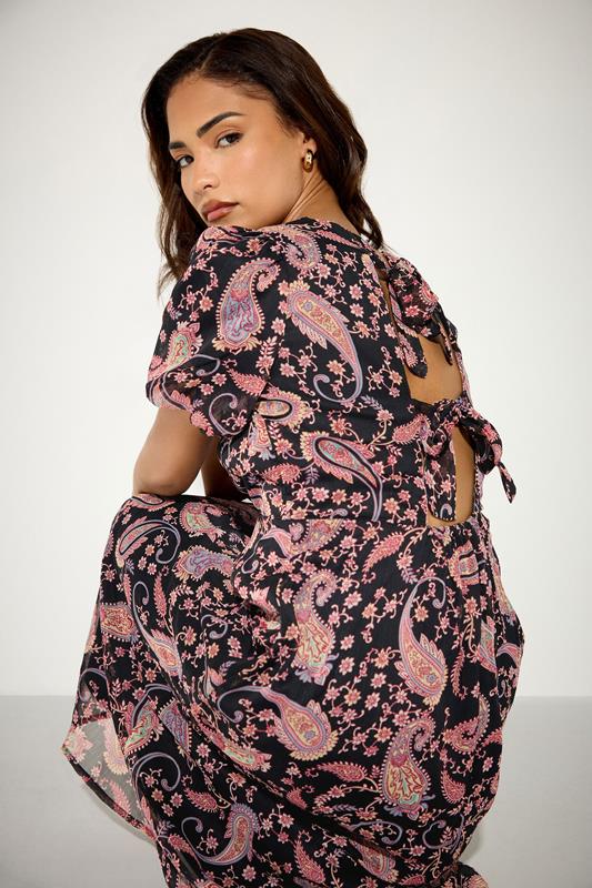 PixieGirl Petite Women's Black Chiffon Paisley Tie Back Dress | PixieGirl 1