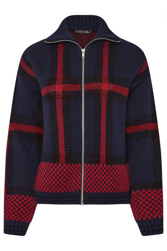 PixieGirl Petite Women's Blue & Red Knitted Check Zip Cardigan | PixieGirl 5