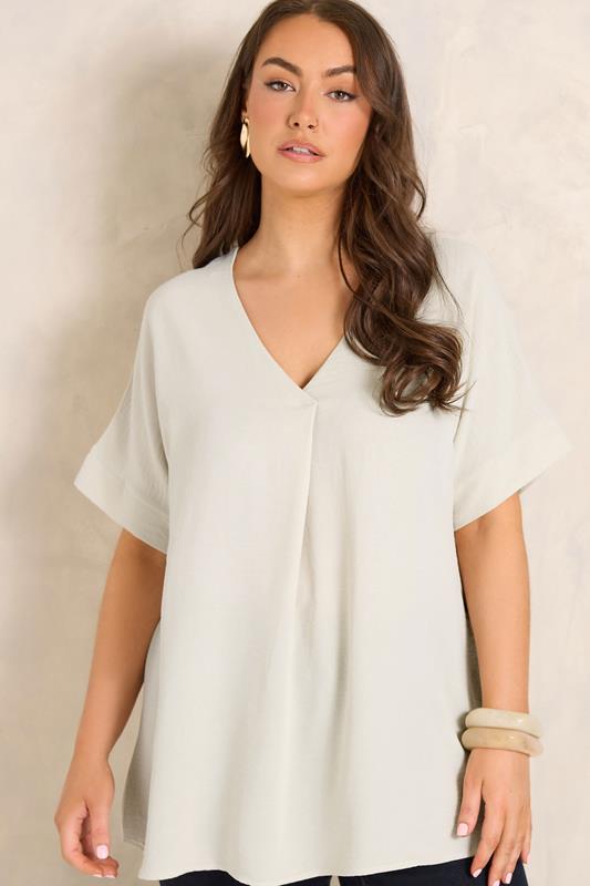 EVANS Curve Ecru White Front Pleat Blouse | Evans 1