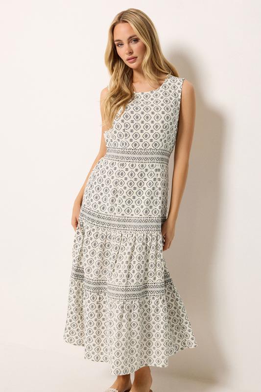  M&Co White Aztec Tiered Linen Maxi Dress