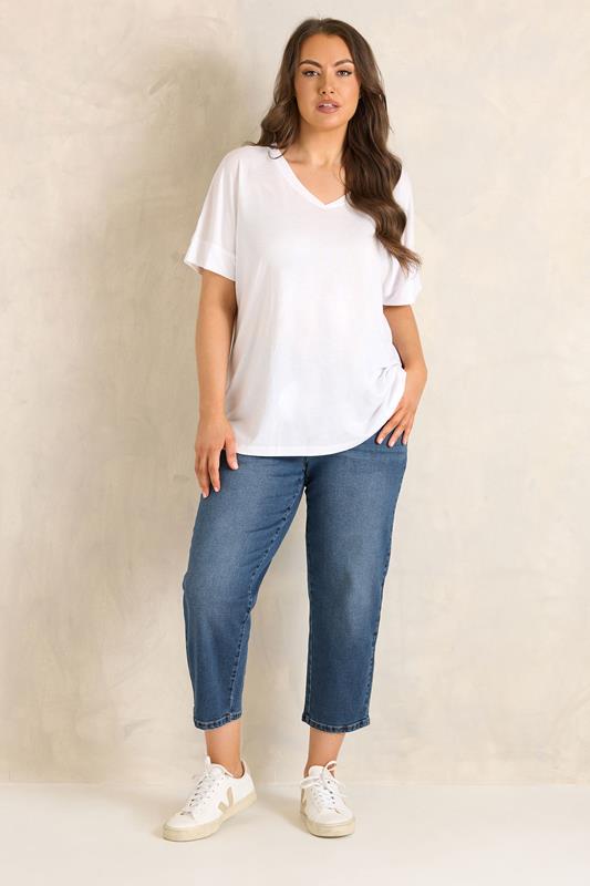 EVANS Plus Size Fit Blue Midwash Cropped Straight Leg Jeans | Evans 1