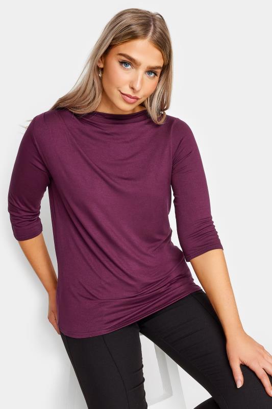 Women's  M&Co Purple Pleat Neck Top