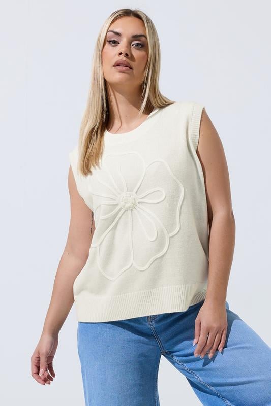 LIMITED COLLECTION Curve White Embroidered Floral Knitted Top