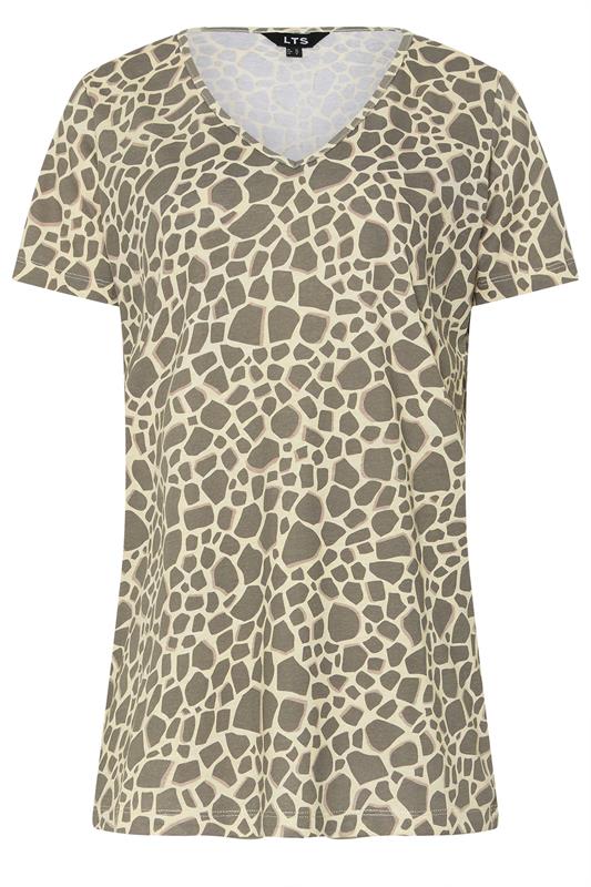 LTS Tall Grey Giraffe Print Cotton V-Neck T-Shirt | Long Tall Sally 5