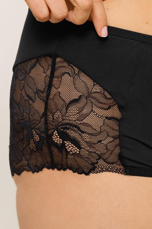 YOURS Plus Size Black Microfibre Lace Shorts | Yours Clothing 4