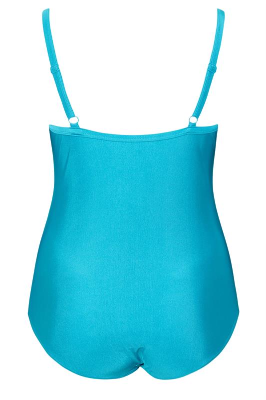 YOURS Plus Size Turquoise Blue Super Sculpt Crossover Swimsuit | Yours Clothing 8