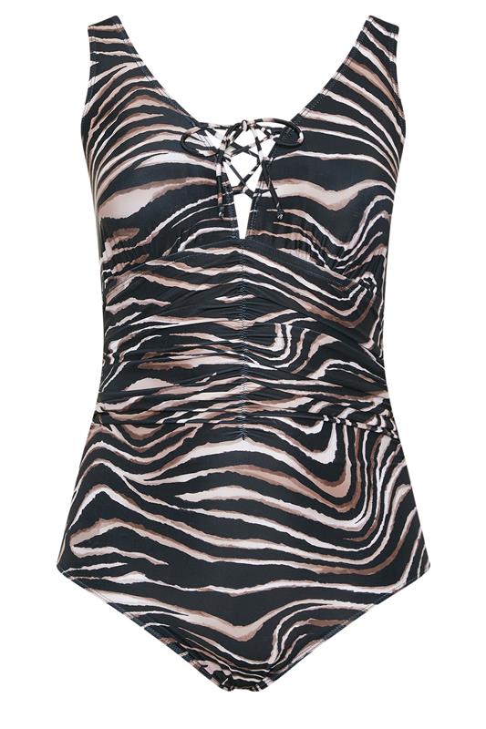 YOURS Plus Size Black Zebra Print Plunge Swimsuit | Yours Clothing 6